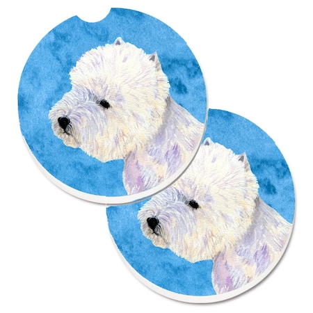 Carolines Treasures Blue Westie Set of 2 Cup Holder Car Coaster LH9360BUCARC
